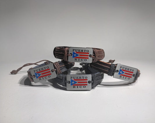 Pulseras de Cuero con Puerto Rico en metal